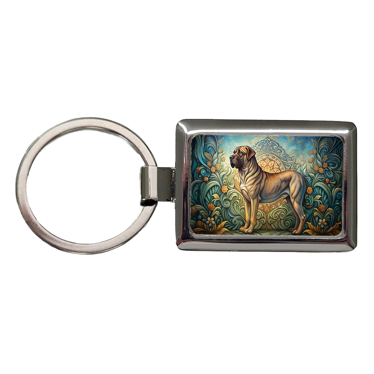Mastiff Dog Art Nouveau Rectangle Metal Keychain