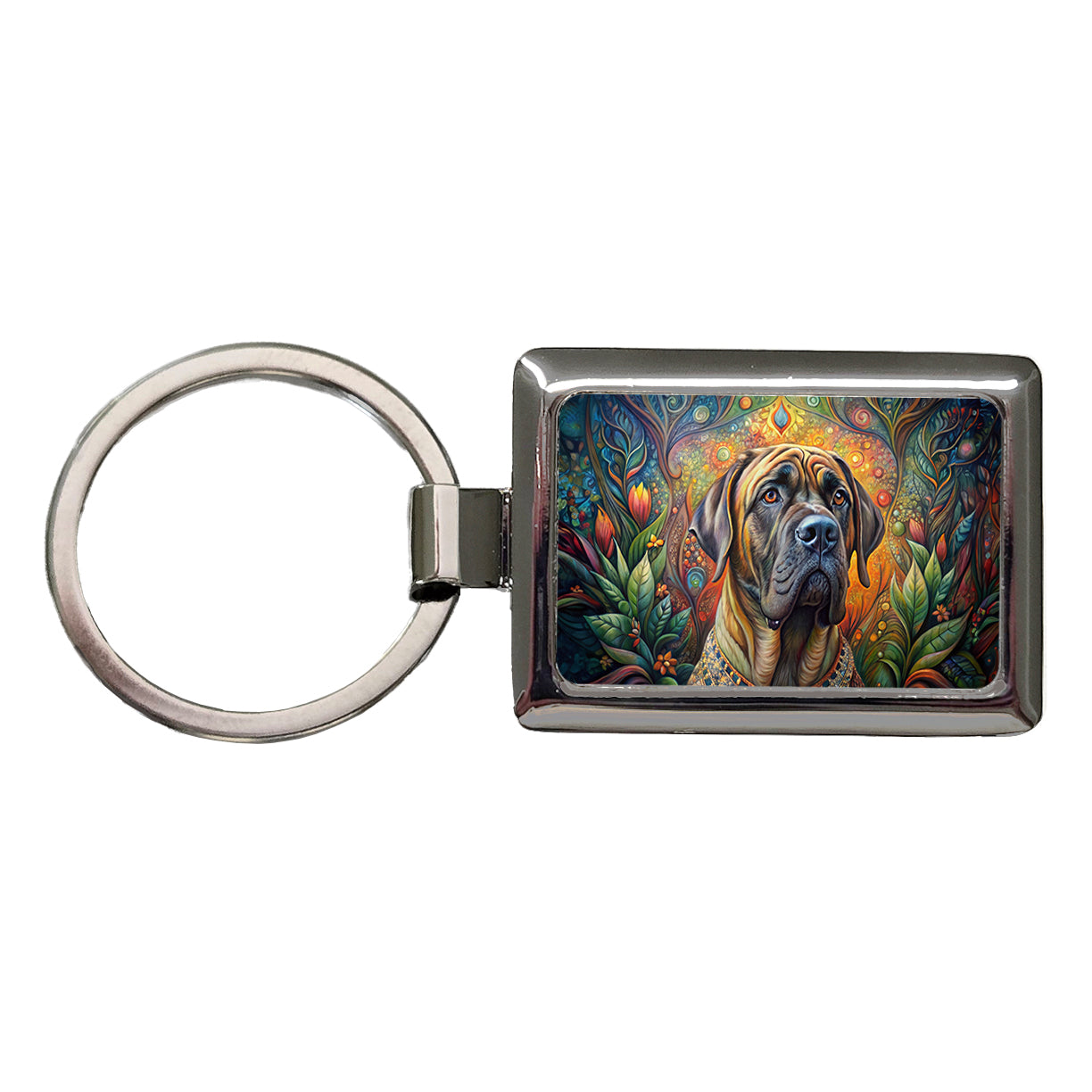 Mastiff Dog Bohemian Art Rectangle Metal Keychain