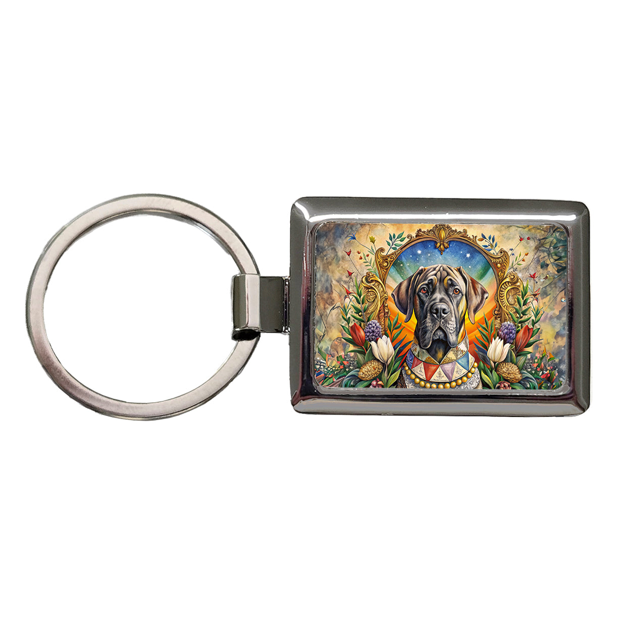 Mastiff Dog French Bohemian Art Rectangle Metal Keychain