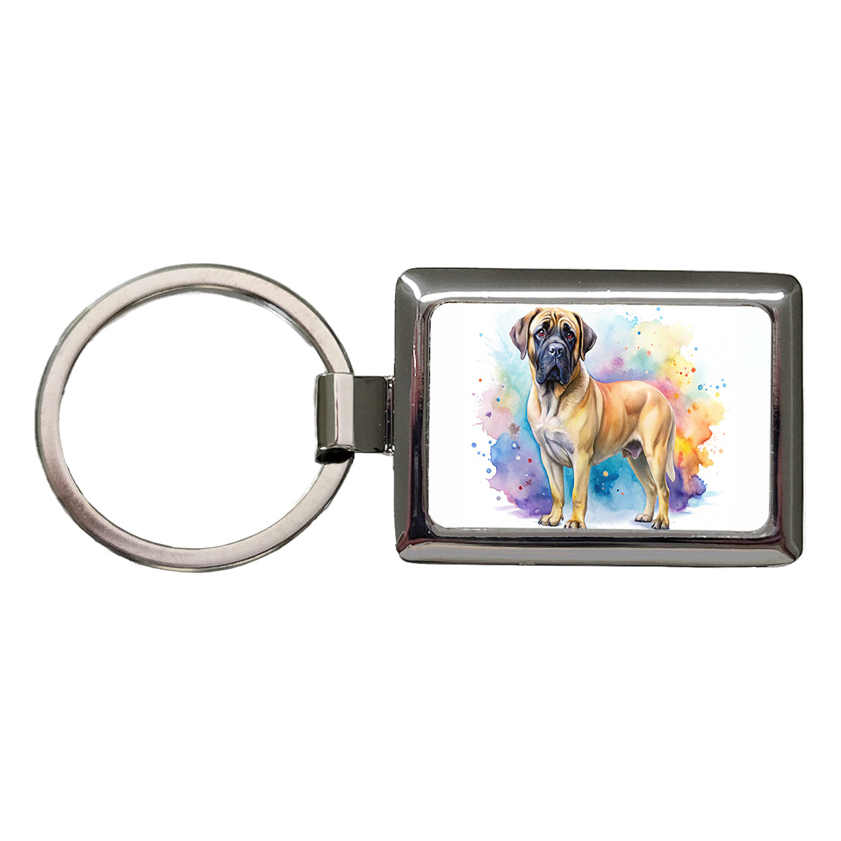 Mastiff Dog Watercolor Style Rectangle Metal Keychain