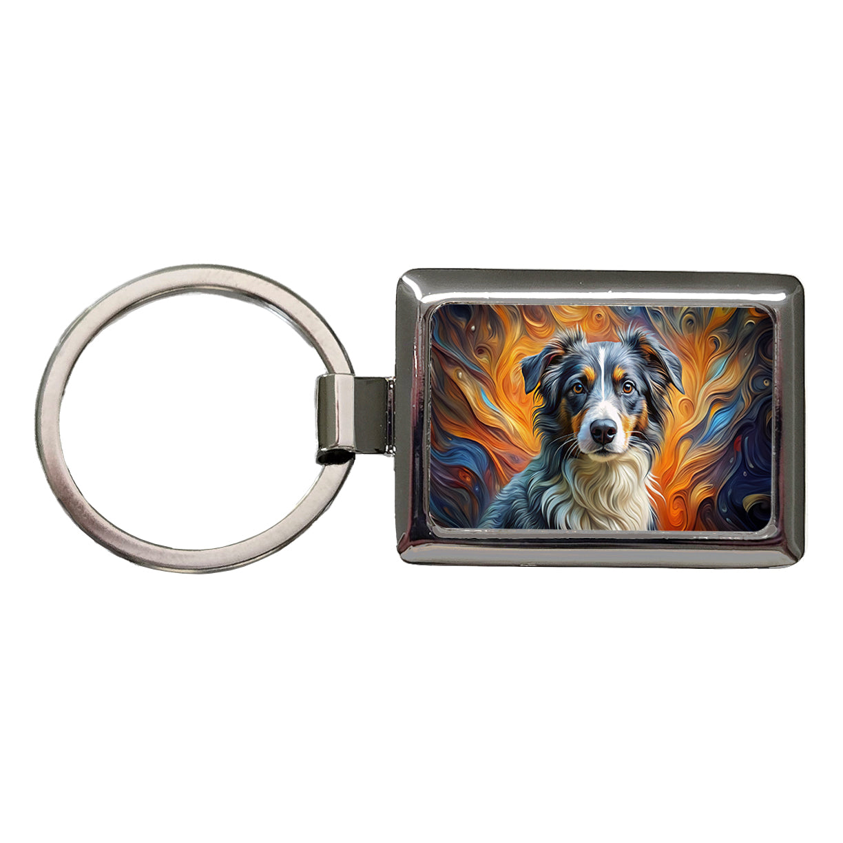 Miniature American Shepherd Dog Abstract Art Rectangle Metal Keychain