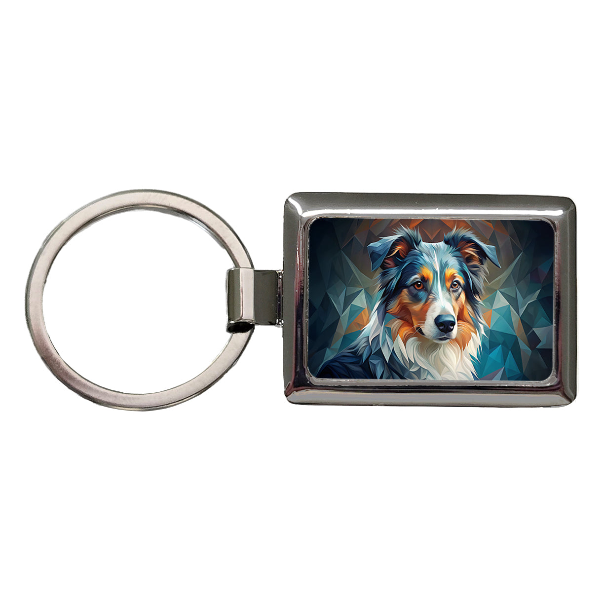Miniature American Shepherd Dog Abstract Stylized Art Rectangle Metal Keychain