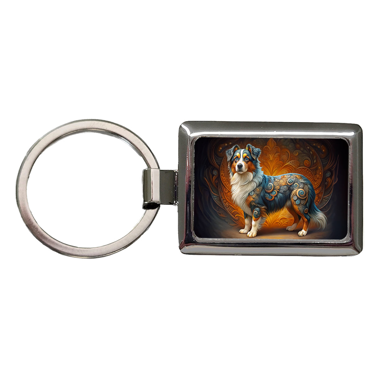 Miniature American Shepherd Dog Art Nouveau Rectangle Metal Keychain