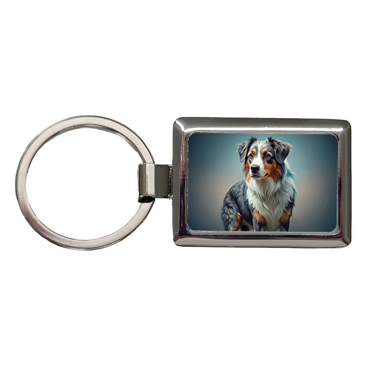 Miniature American Shepherd Dog Contemporary Art Rectangle Metal Keychain