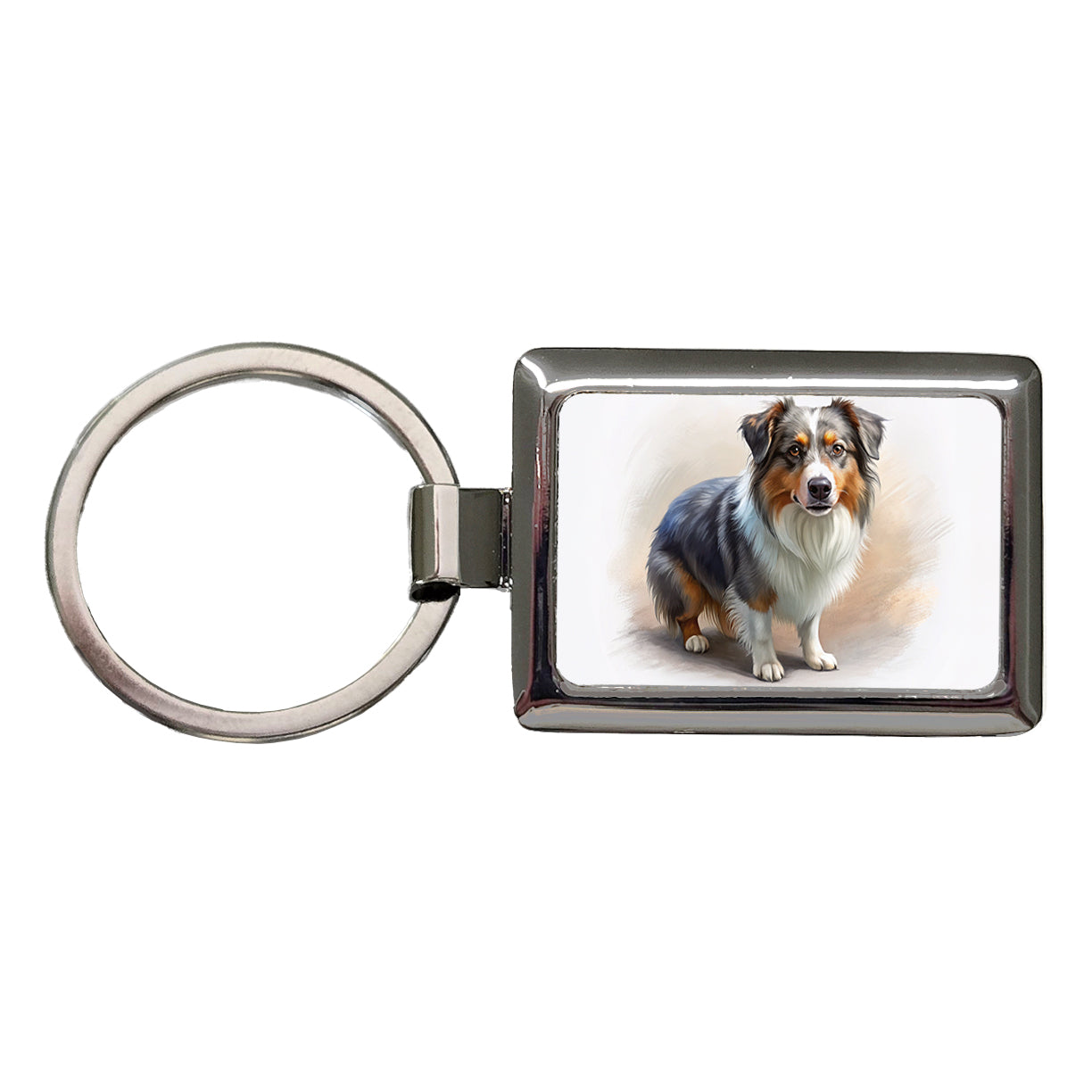 Miniature American Shepherd Dog Illustration Rectangle Metal Keychain