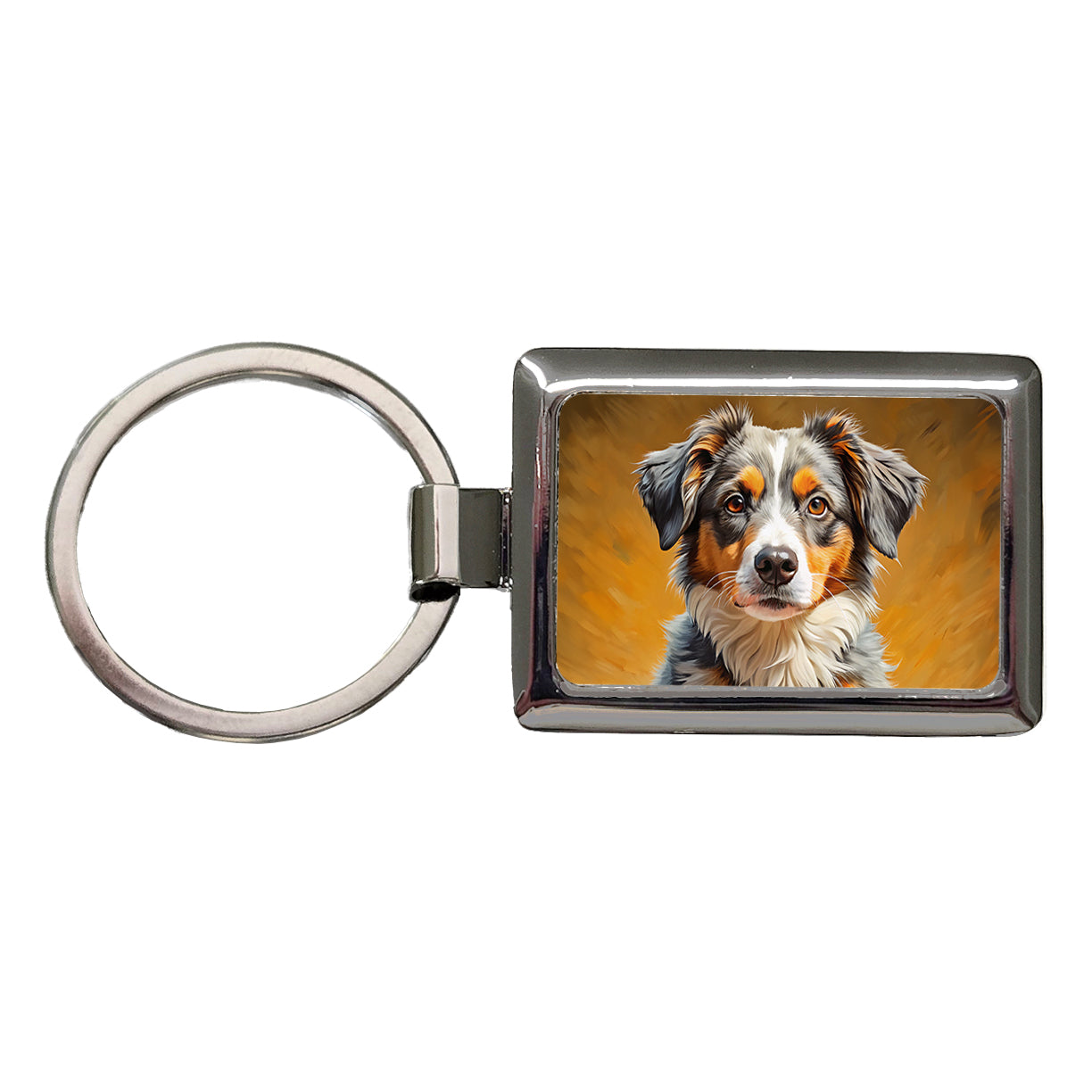 Miniature American Shepherd Dog Pop Art Rectangle Metal Keychain