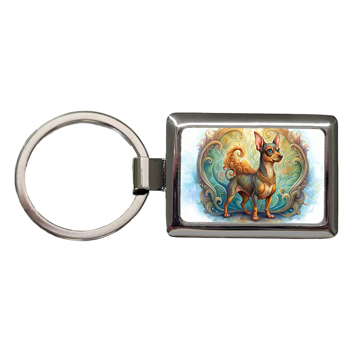 Miniature Pinscher Dog Art Nouveau Rectangle Metal Keychain