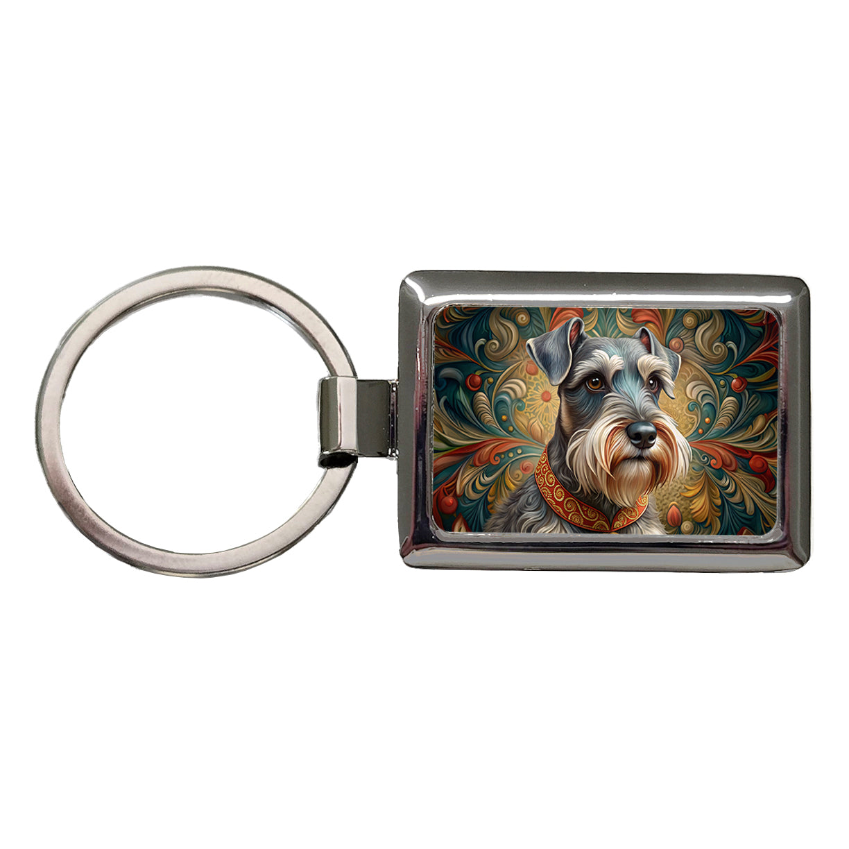 Miniature Schnauzer Dog Art Nouveau Rectangle Metal Keychain