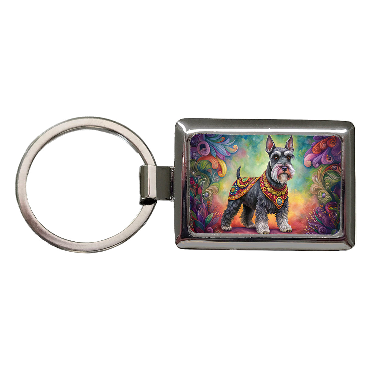 Miniature Schnauzer Dog Bohemian Art Rectangle Metal Keychain