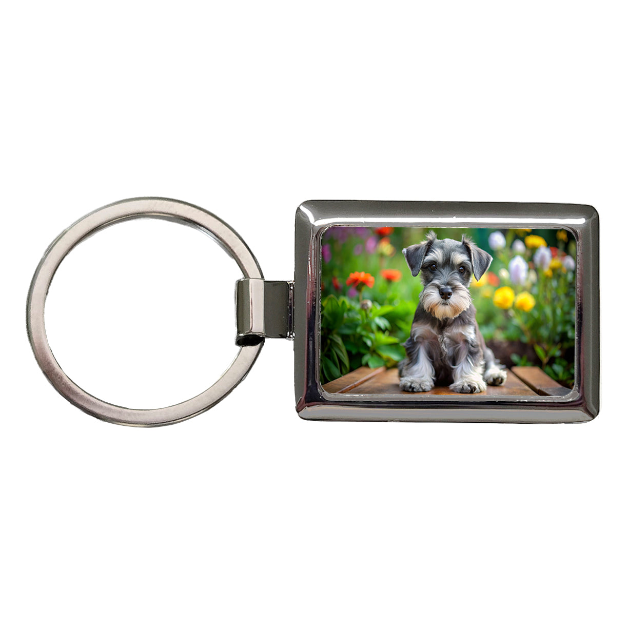 Miniature Schnauzer Dog Puppy Photo Rectangle Metal Keychain