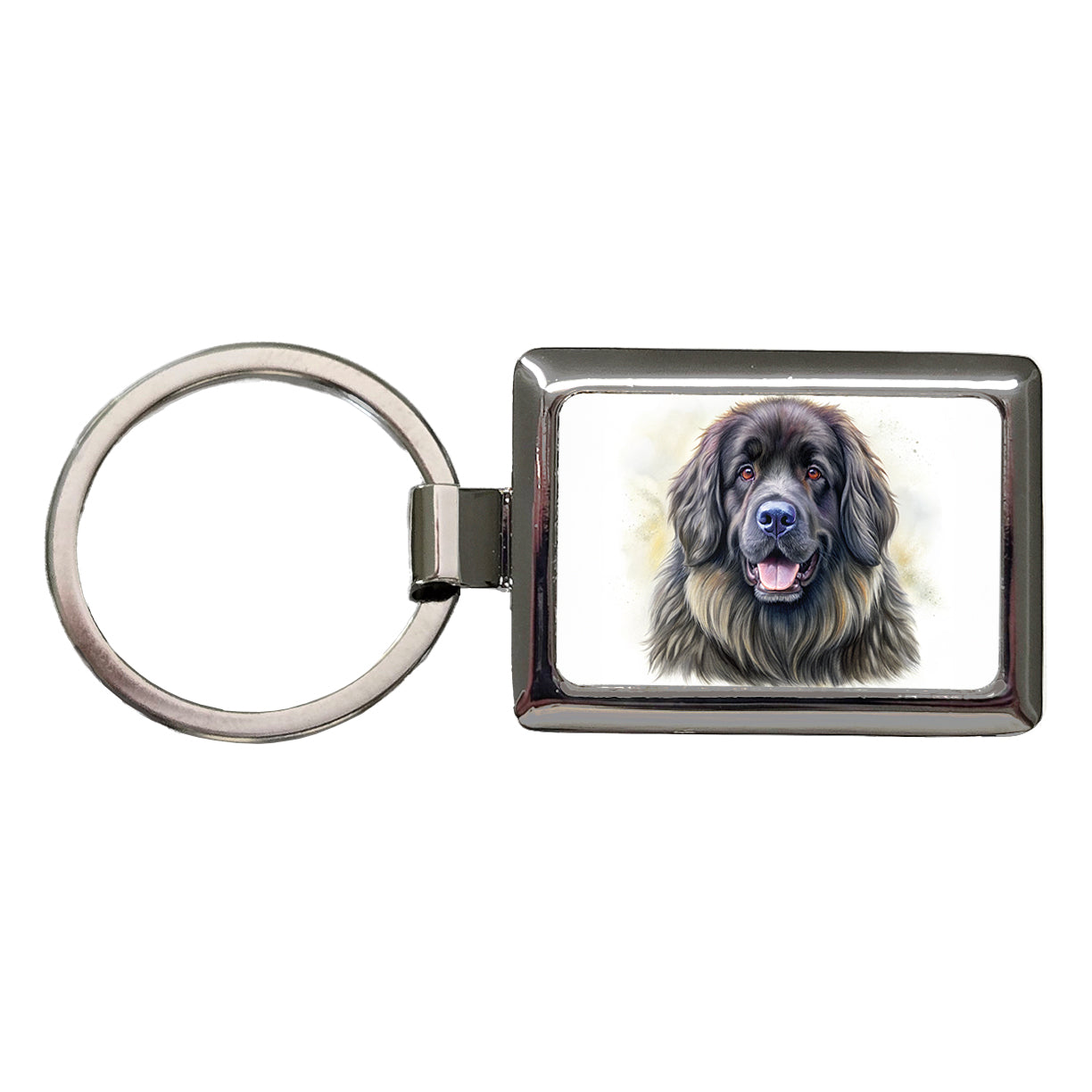Newfoundland Dog Illustration Rectangle Metal Keychain