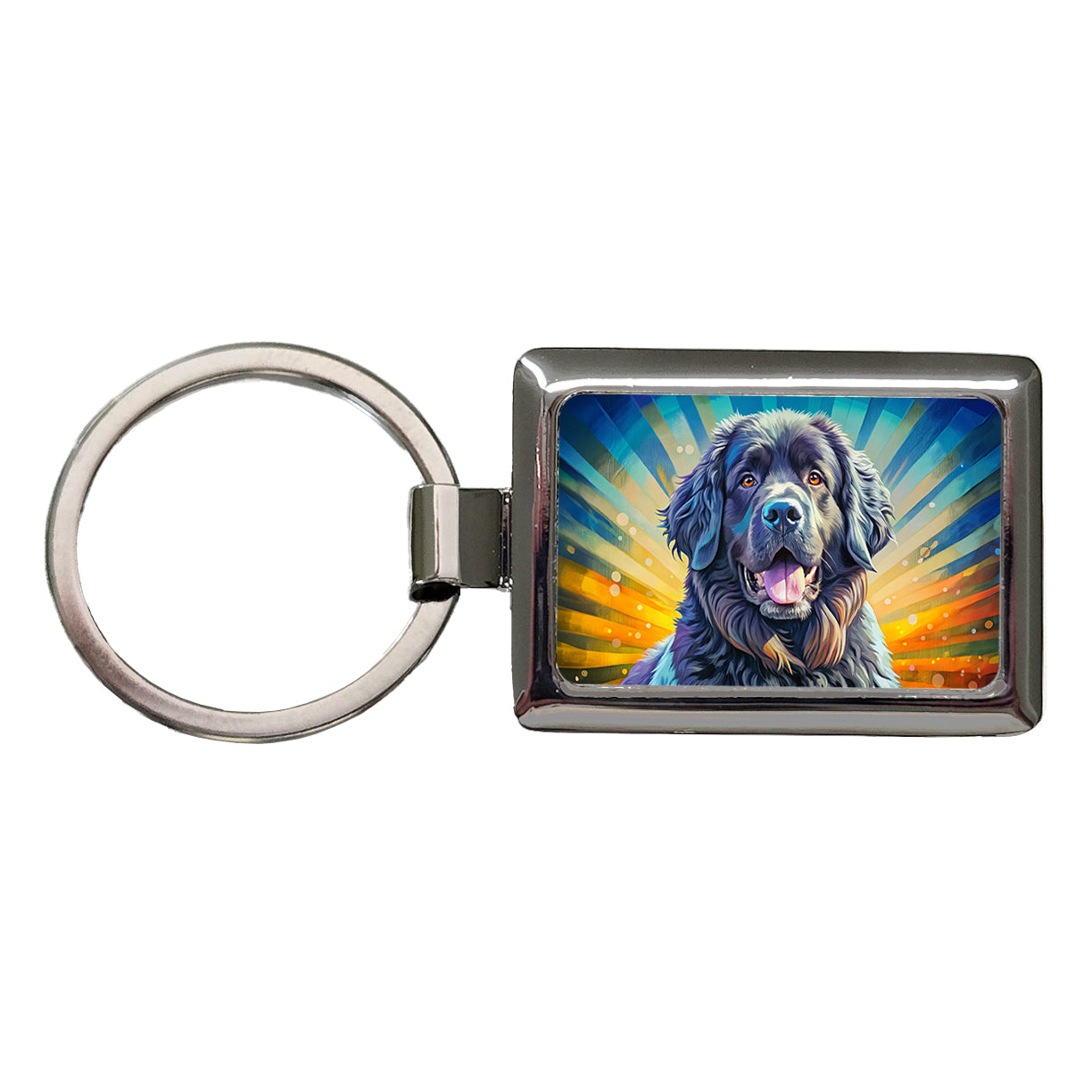 Newfoundland Dog Pop Art Rectangle Metal Keychain