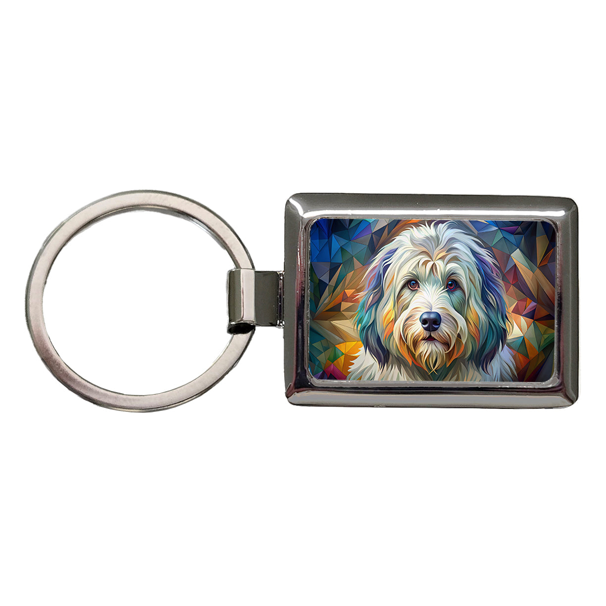 Old English Sheepdog Dog Abstract Stylized Art Rectangle Metal Keychain