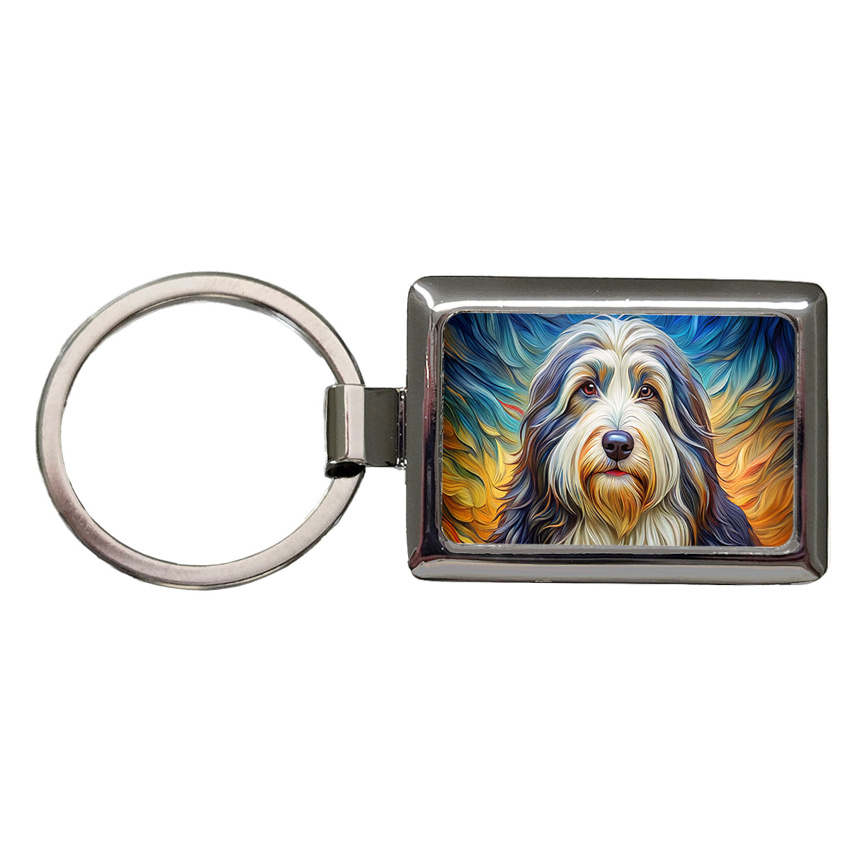 Old English Sheepdog Dog Expressionism Art Rectangle Metal Keychain