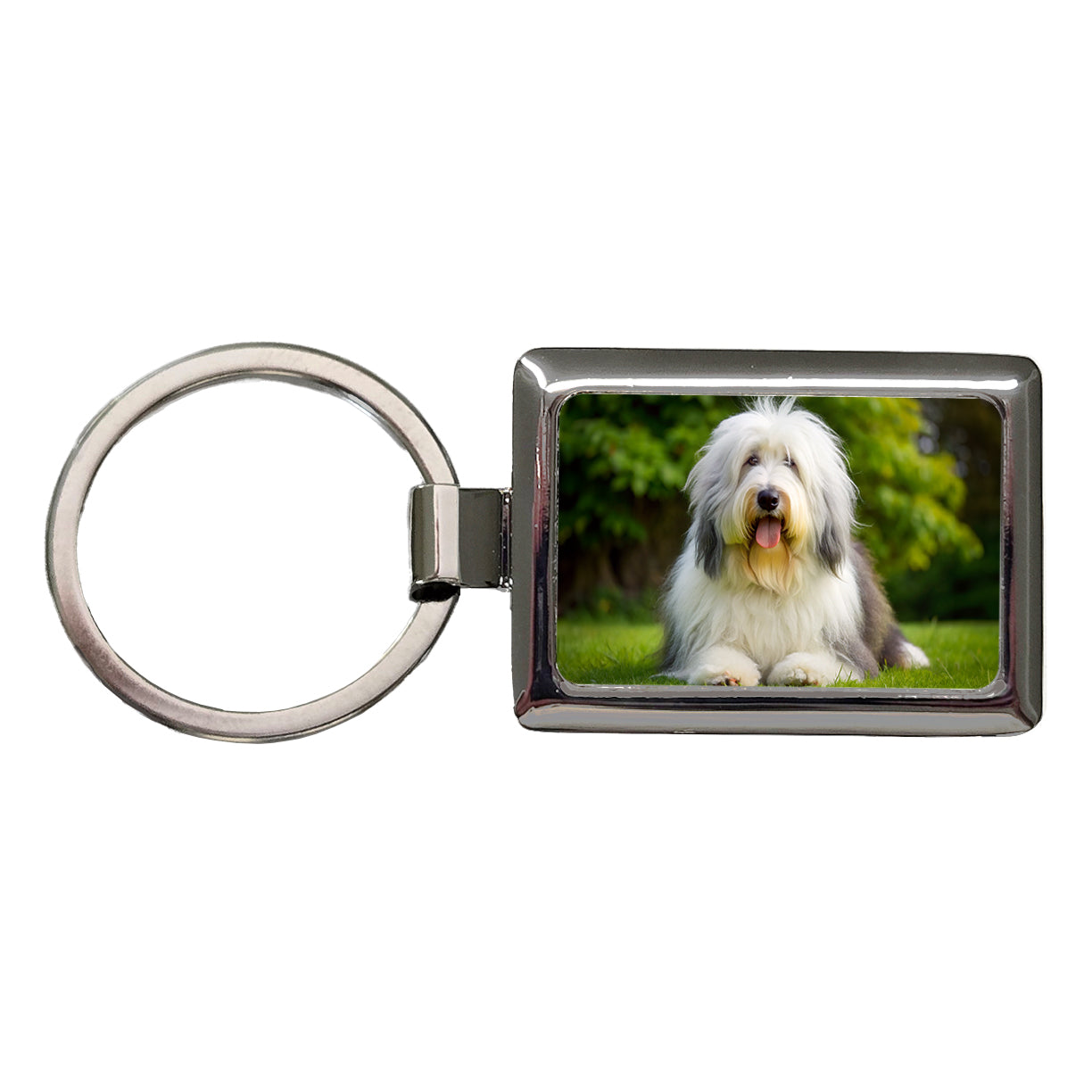 Old English Sheepdog Dog Photo Rectangle Metal Keychain