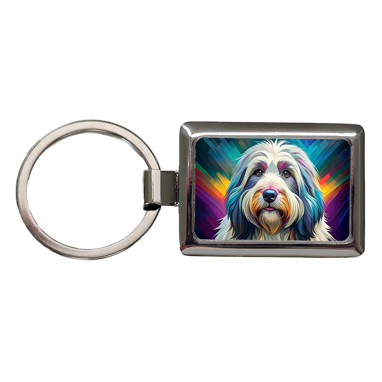 Old English Sheepdog Dog Pop Art Rectangle Metal Keychain
