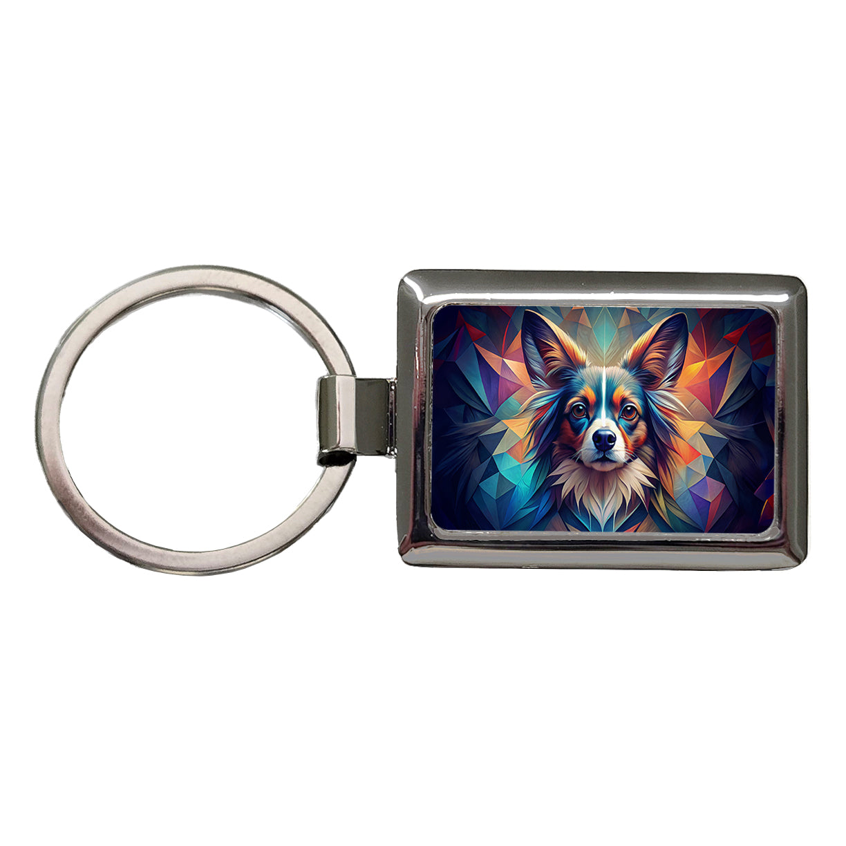 Papillion Dog Abstract Stylized Art Rectangle Metal Keychain