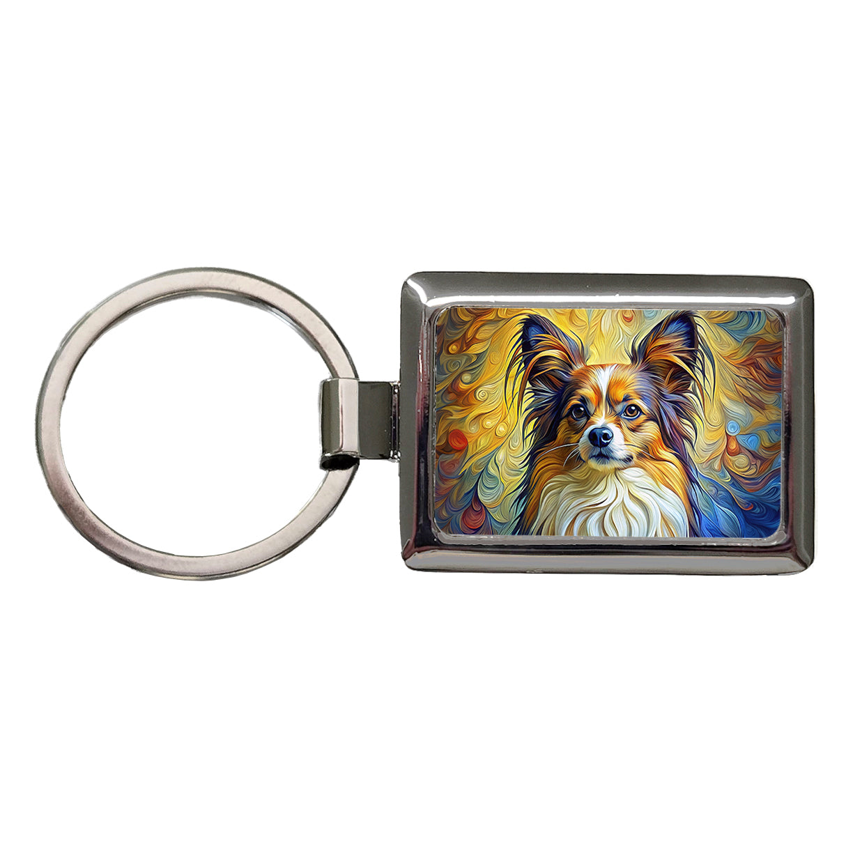 Papillion Dog Expressionism Art Rectangle Metal Keychain