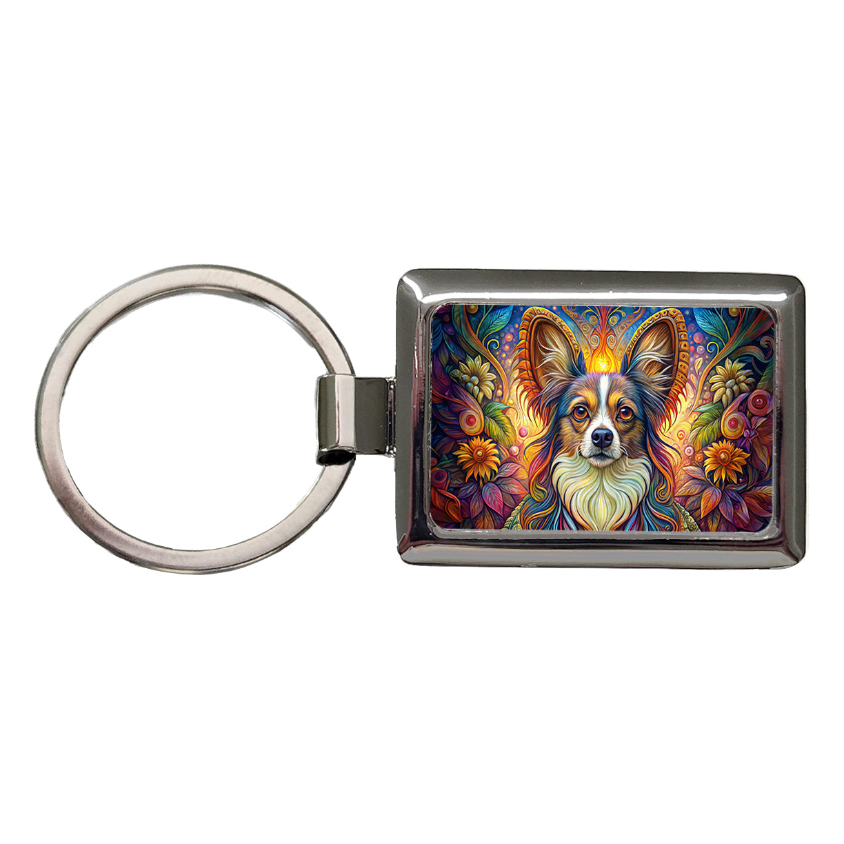 Papillion Dog French Bohemian Art Rectangle Metal Keychain