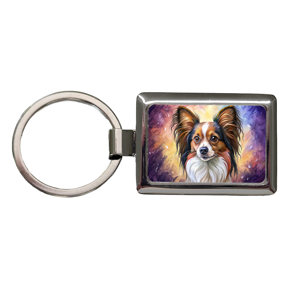 Papillion Dog Illustration Rectangle Metal Keychain