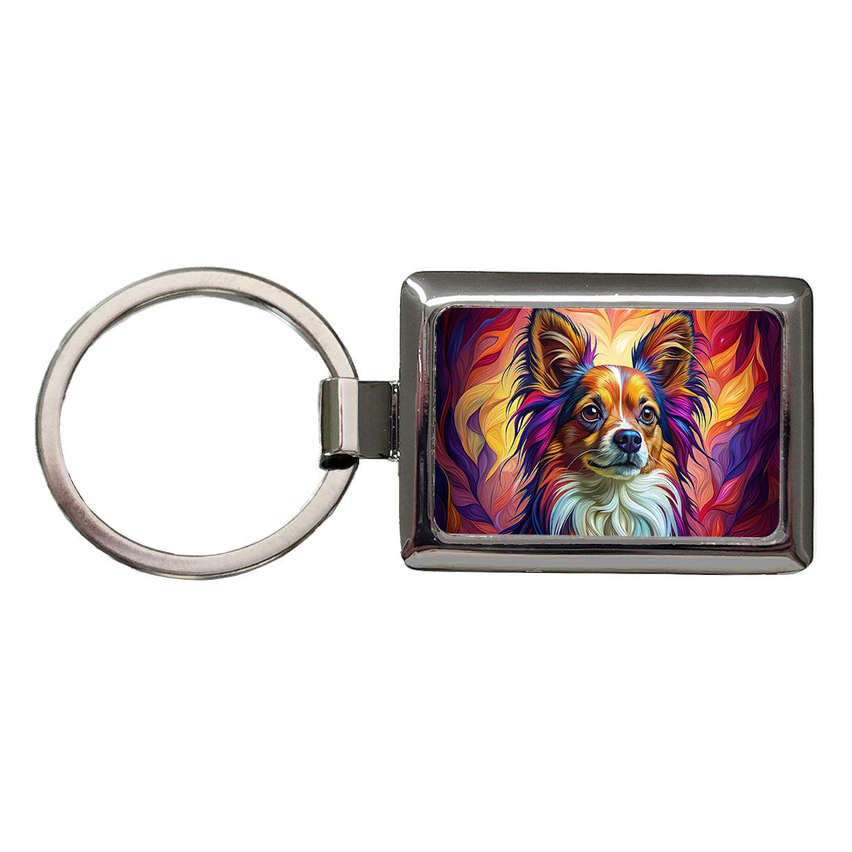 Papillion Dog Pop Art Rectangle Metal Keychain