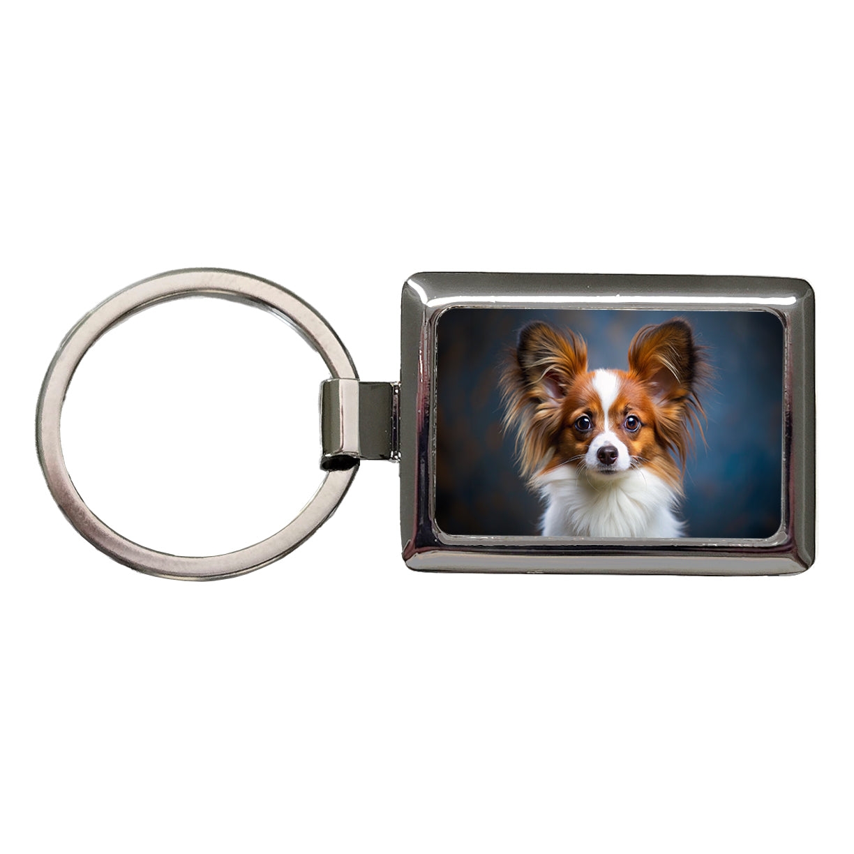 Papillion Dog Puppy Photo Rectangle Metal Keychain