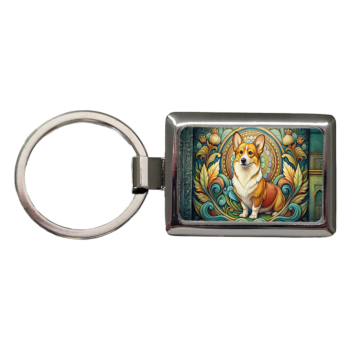 Pembroke Welsh Corgi Dog Art Nouveau Rectangle Metal Keychain