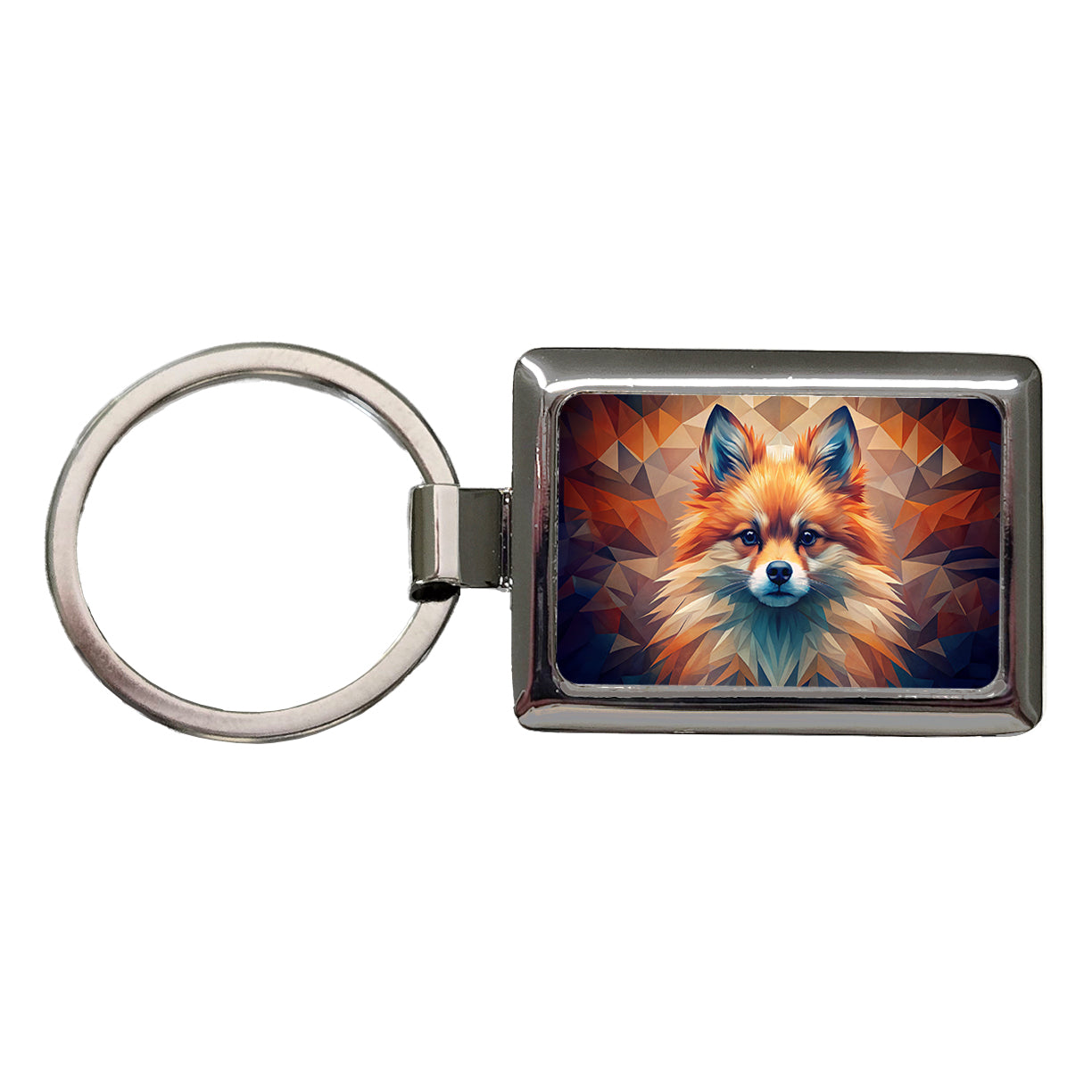 Pomeranian Dog Abstract Stylized Art Rectangle Metal Keychain