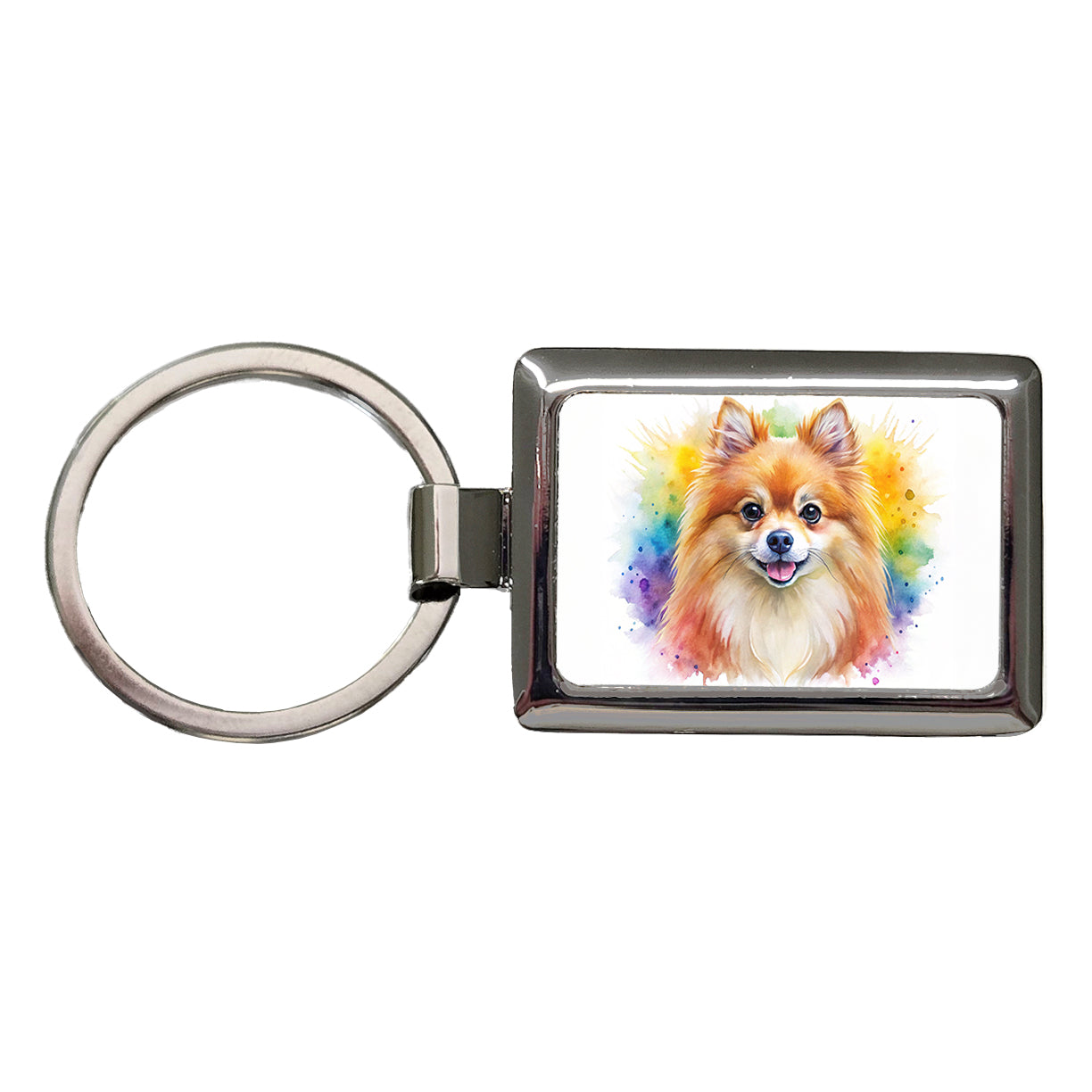 Pomeranian Dog Watercolor Style Rectangle Metal Keychain
