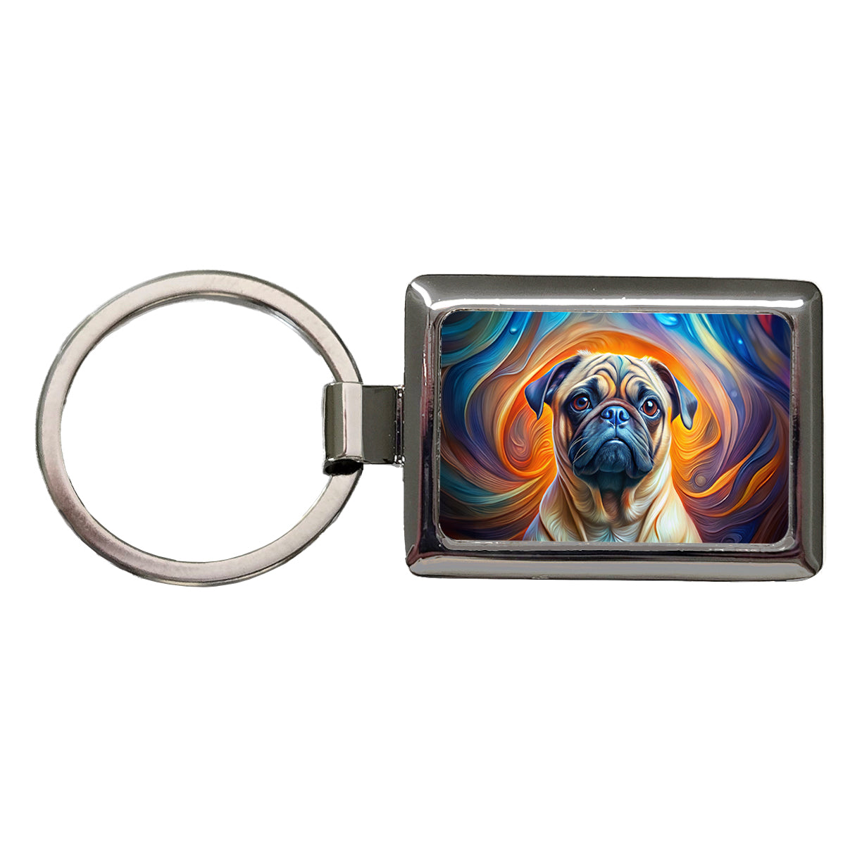 Pug Dog Abstract Art Rectangle Metal Keychain