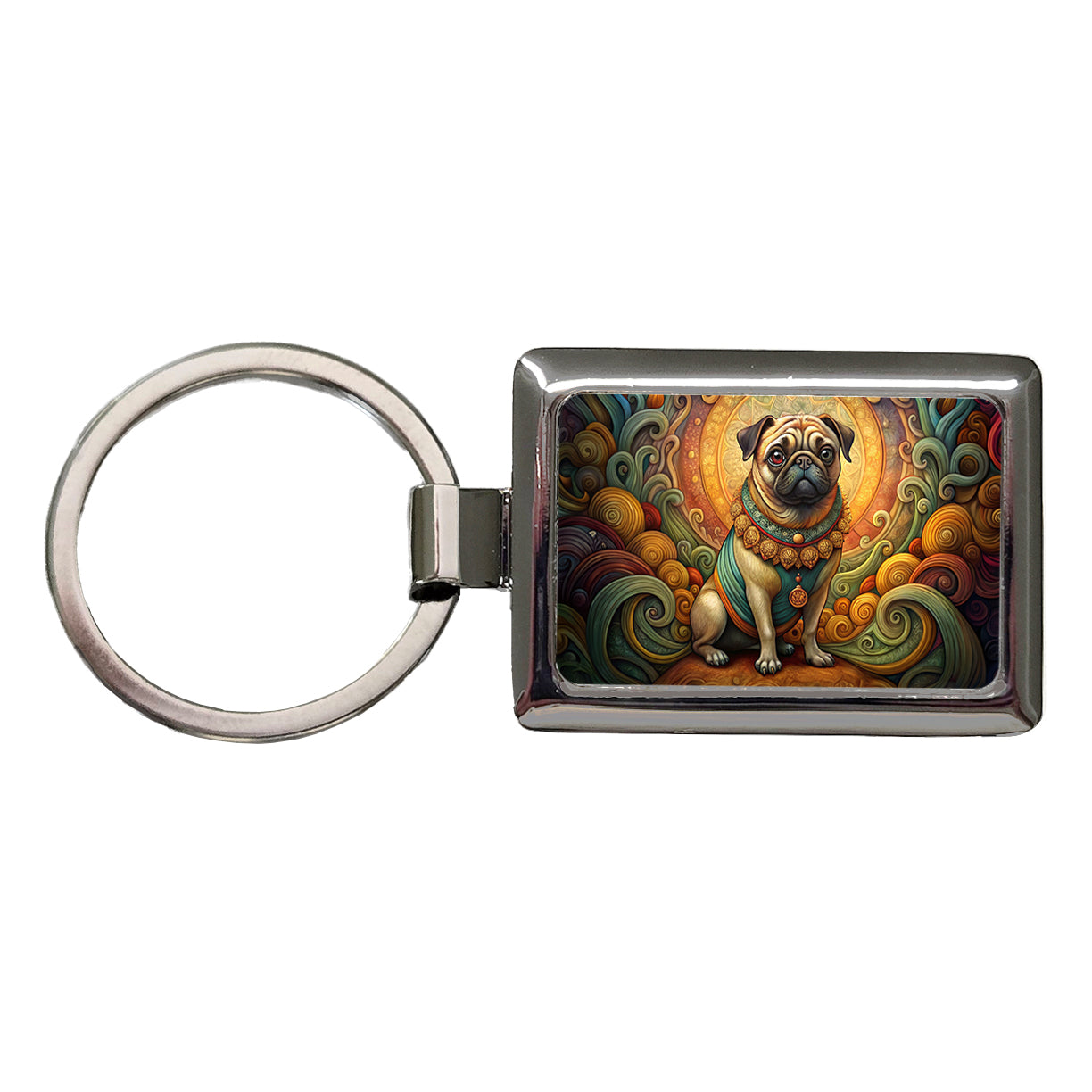 Pug Dog Art Nouveau Rectangle Metal Keychain
