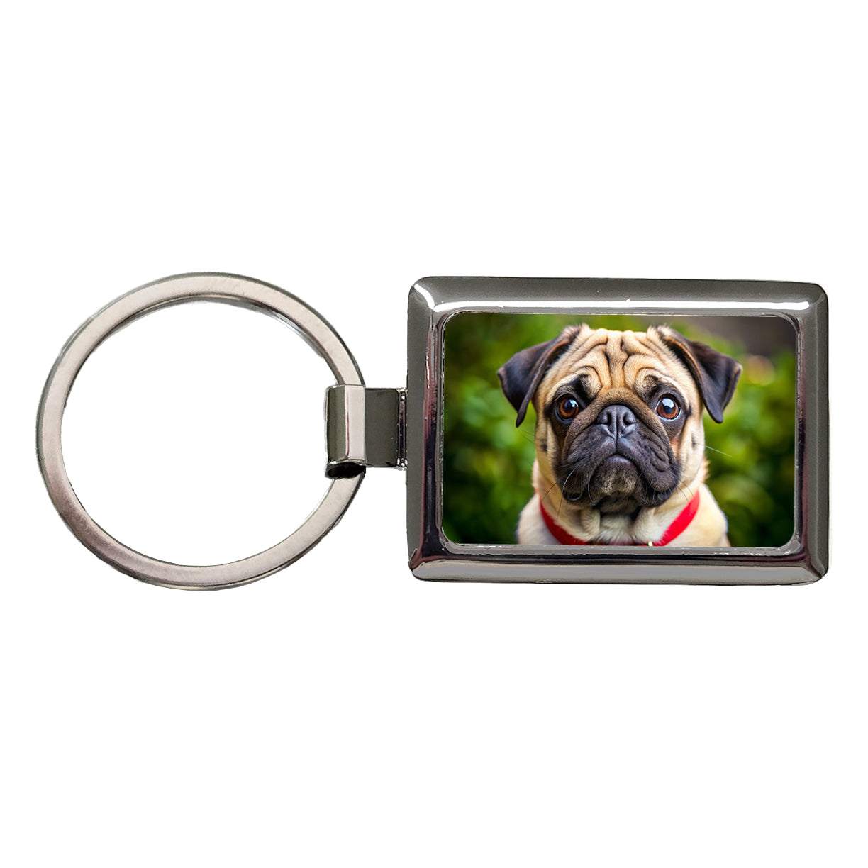 Pug Dog Photo Rectangle Metal Keychain