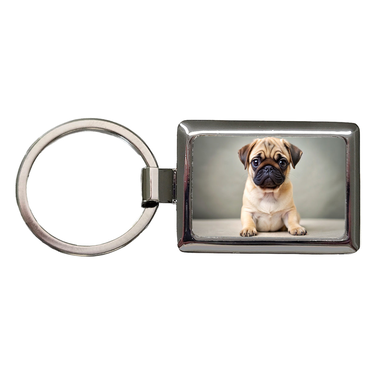 Pug Dog Puppy Photo Rectangle Metal Keychain