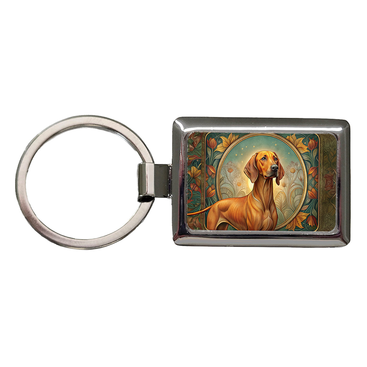 Rhodesian Ridgeback Dog Art Nouveau Rectangle Metal Keychain
