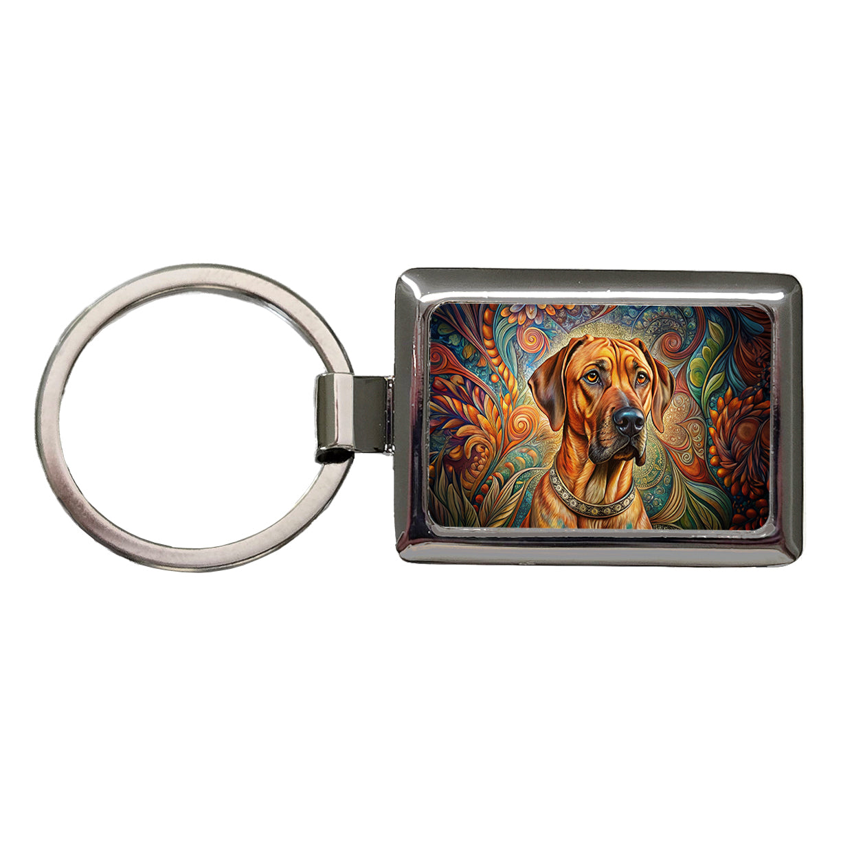 Rhodesian Ridgeback Dog French Bohemian Art Rectangle Metal Keychain