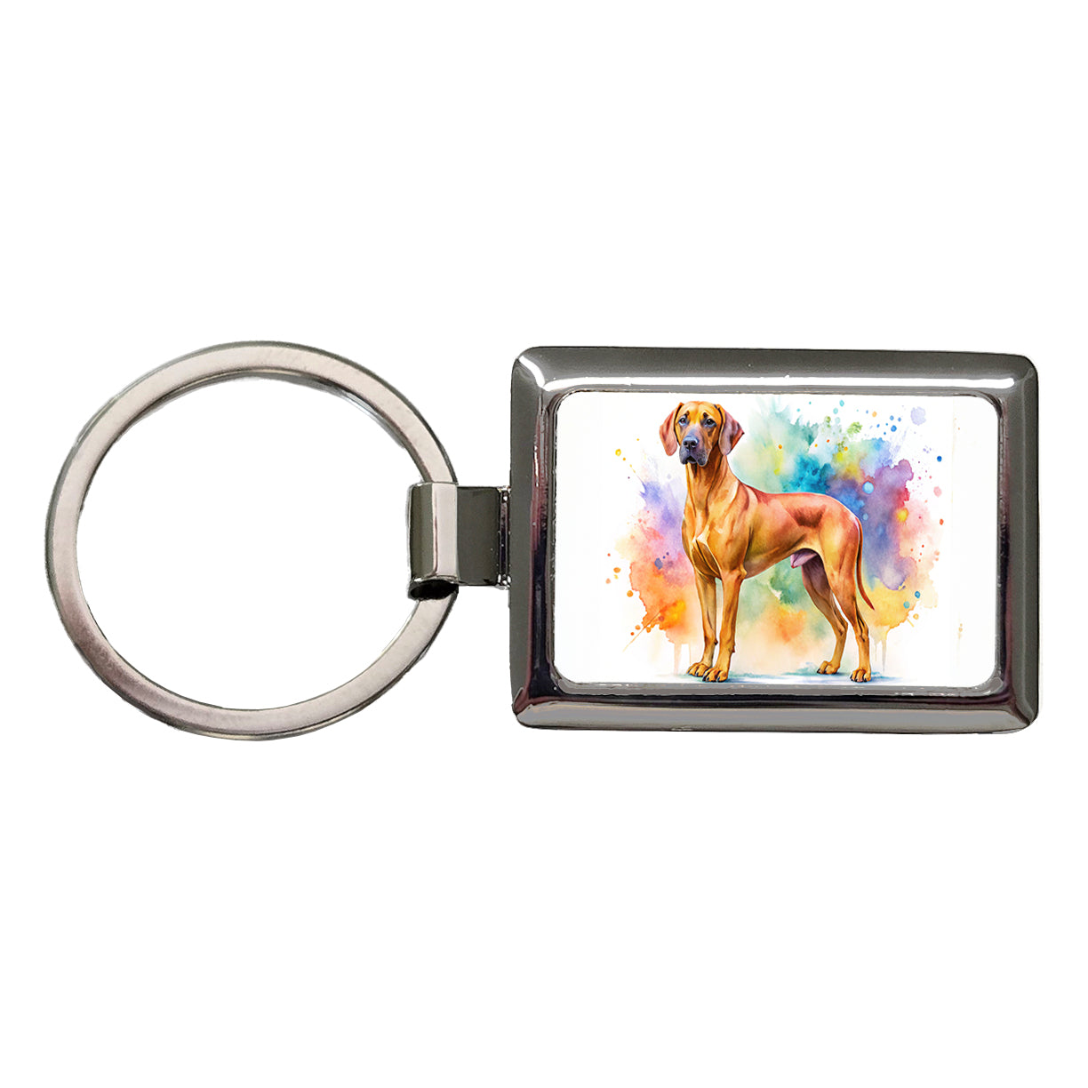 Rhodesian Ridgeback Dog Watercolor Style Rectangle Metal Keychain
