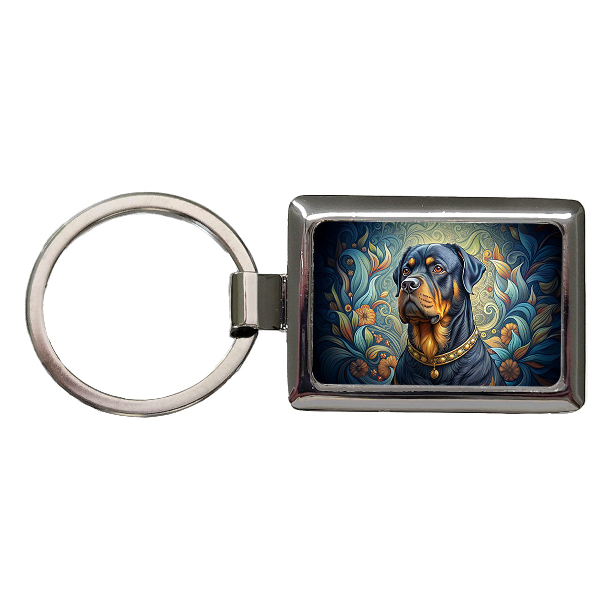 Rottweiler Dog Art Nouveau Rectangle Metal Keychain