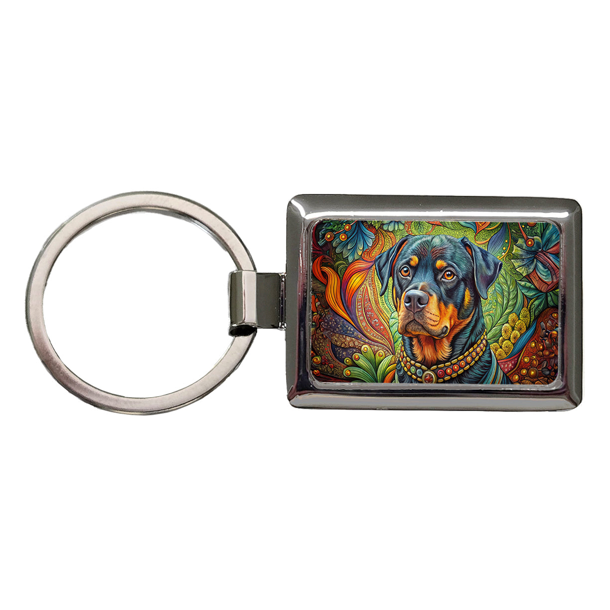 Rottweiler Dog Bohemian Art Rectangle Metal Keychain