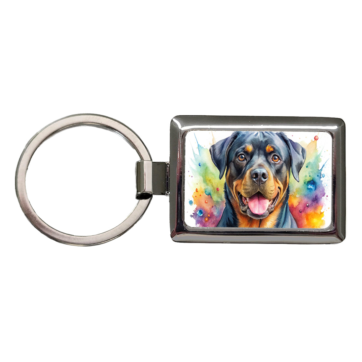 Rottweiler Dog Watercolor Style Rectangle Metal Keychain