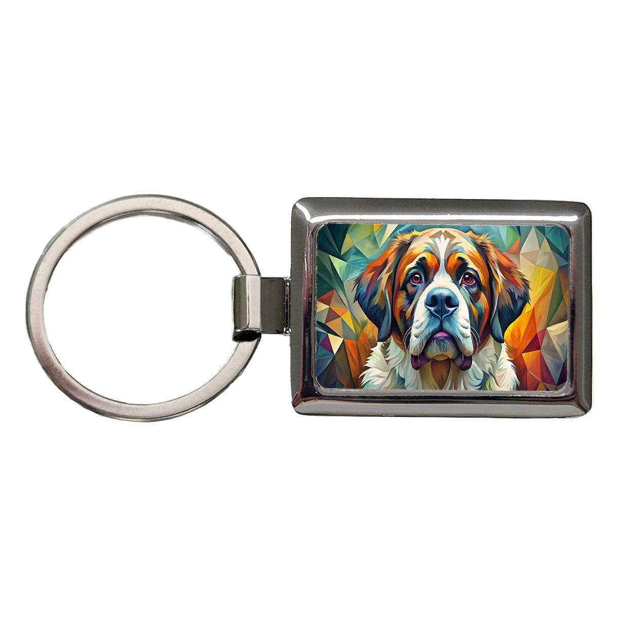 Saint Bernard Dog Abstract Stylized Art Rectangle Metal Keychain