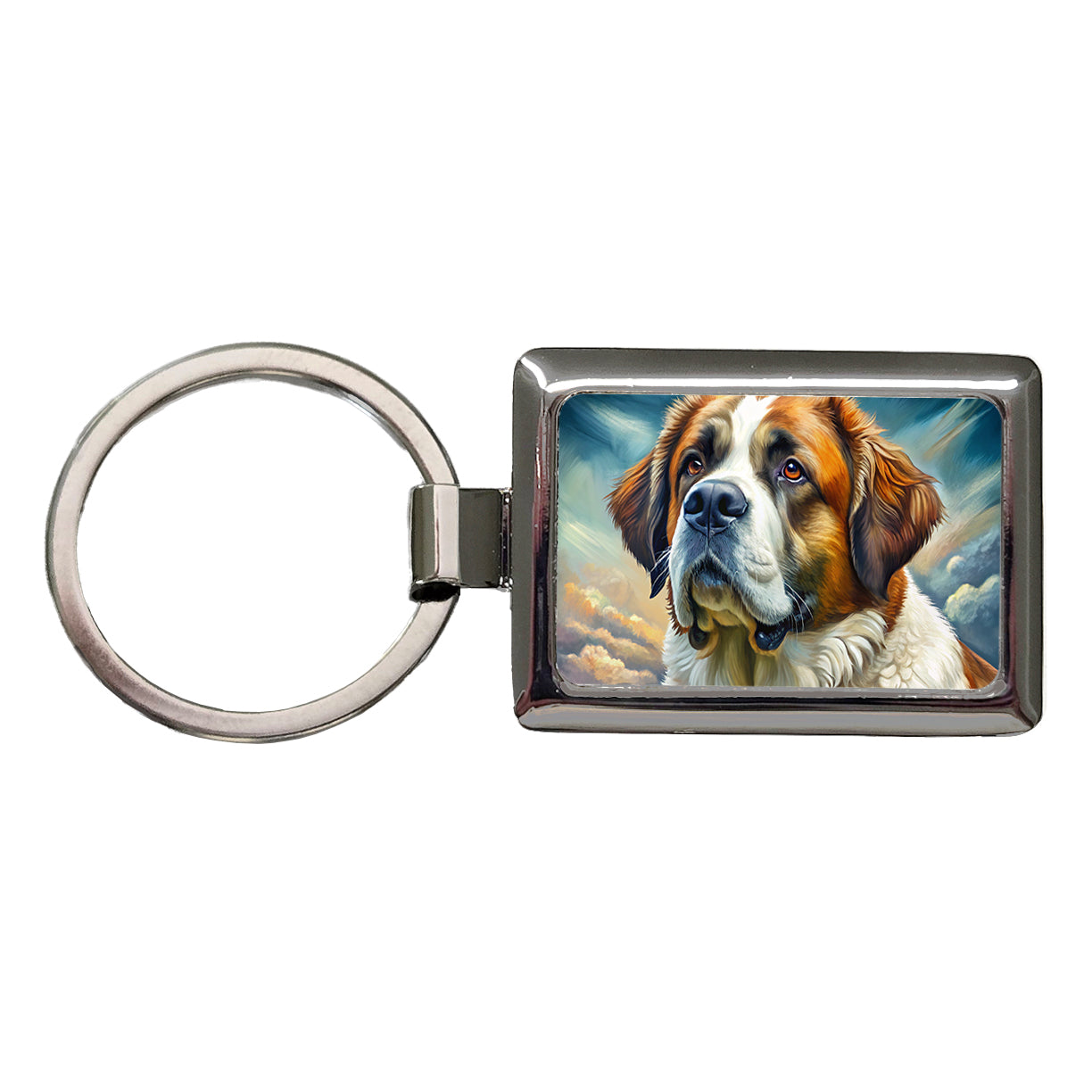 Saint Bernard Dog Illustration Rectangle Metal Keychain