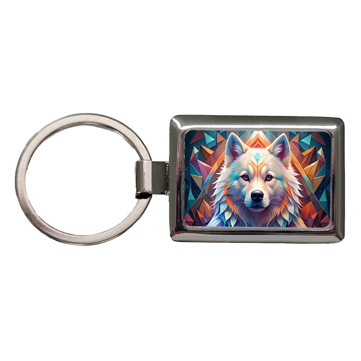 Samoyed Dog Abstract Stylized Art Rectangle Metal Keychain