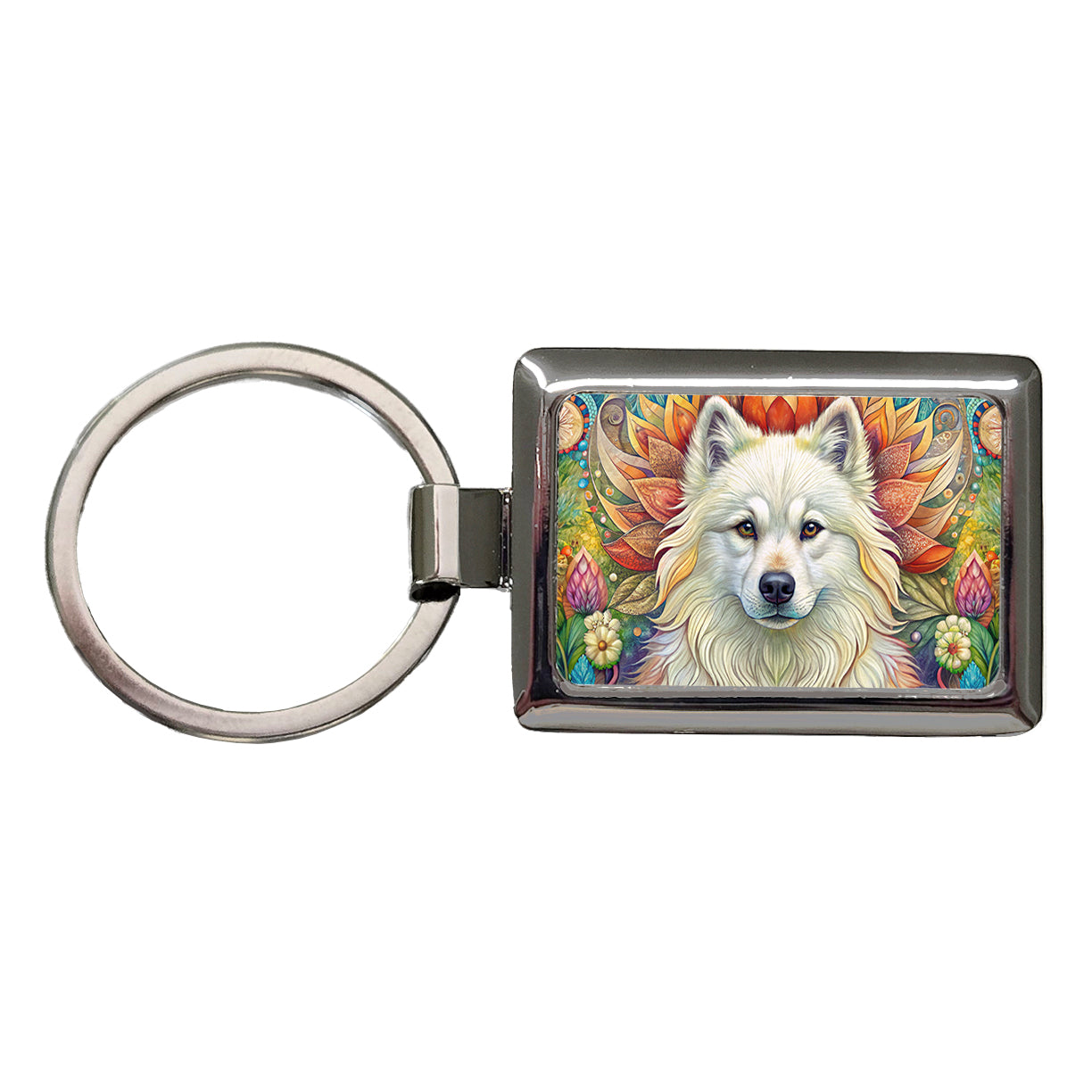 Samoyed Dog Bohemian Art Rectangle Metal Keychain