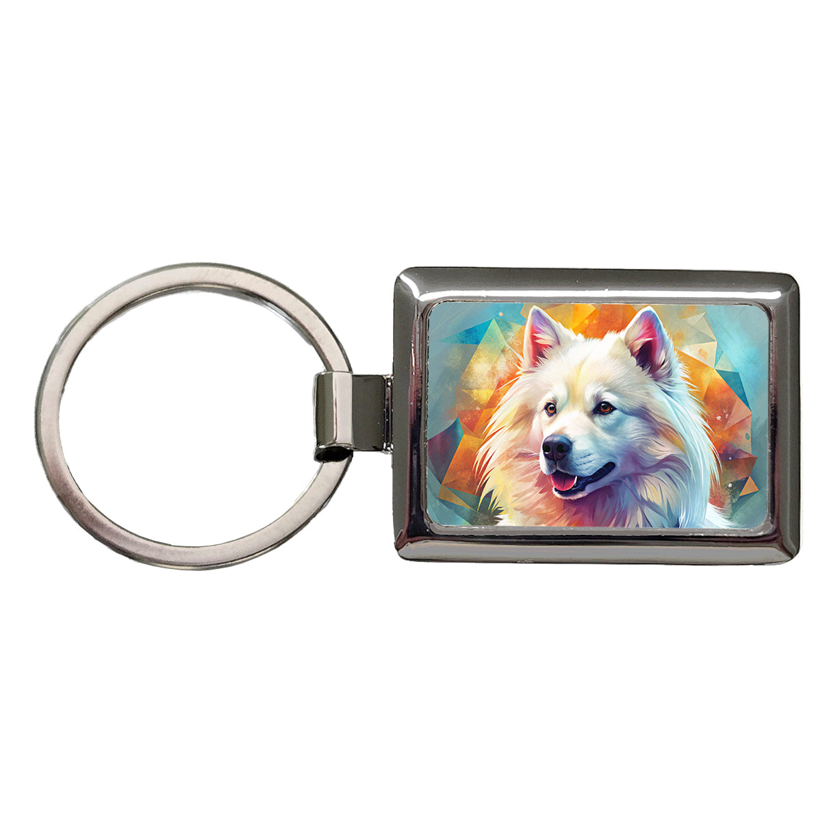 Samoyed Dog Contemporary Art Rectangle Metal Keychain