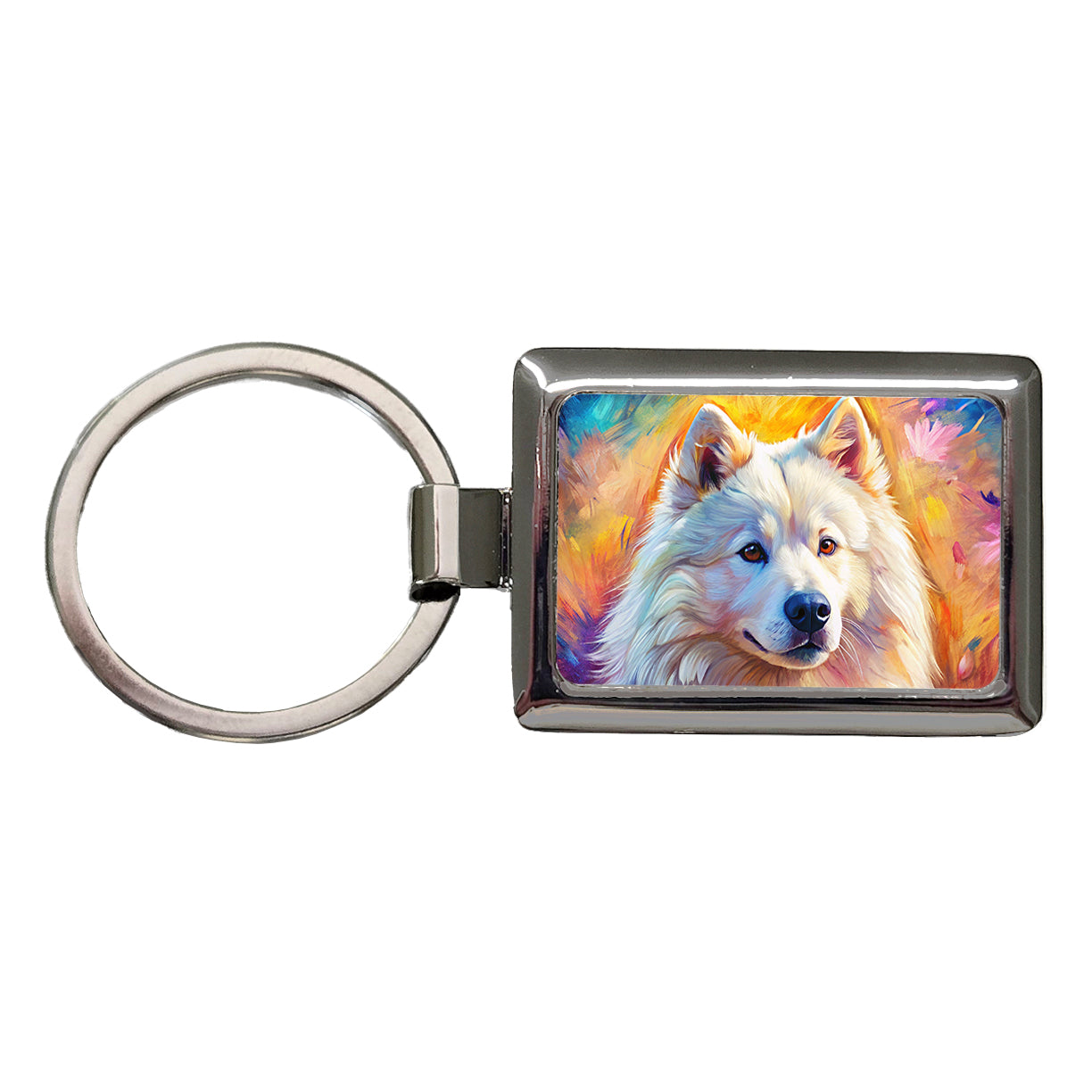 Samoyed Dog Expressionism Art Rectangle Metal Keychain