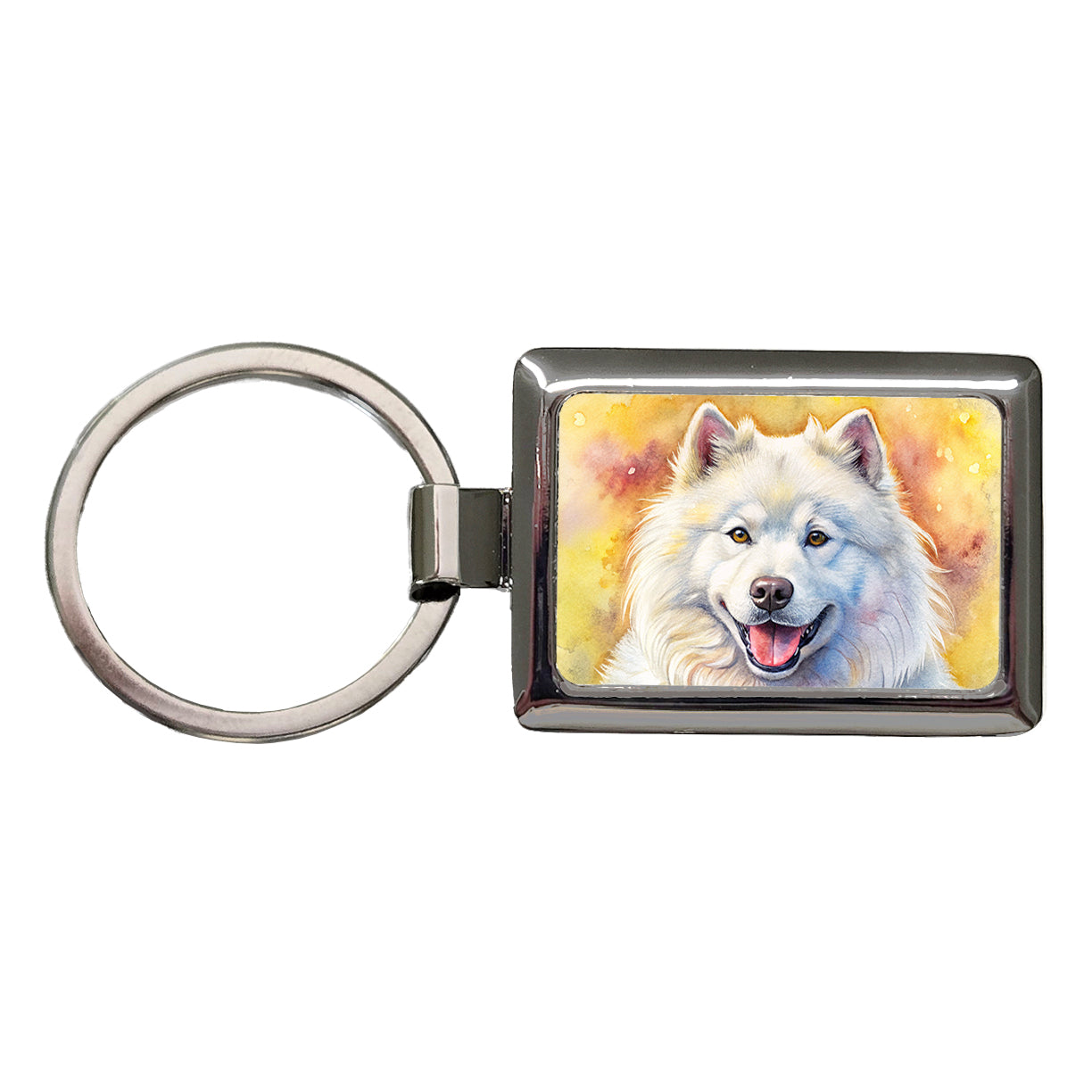 Samoyed Dog Illustration Rectangle Metal Keychain