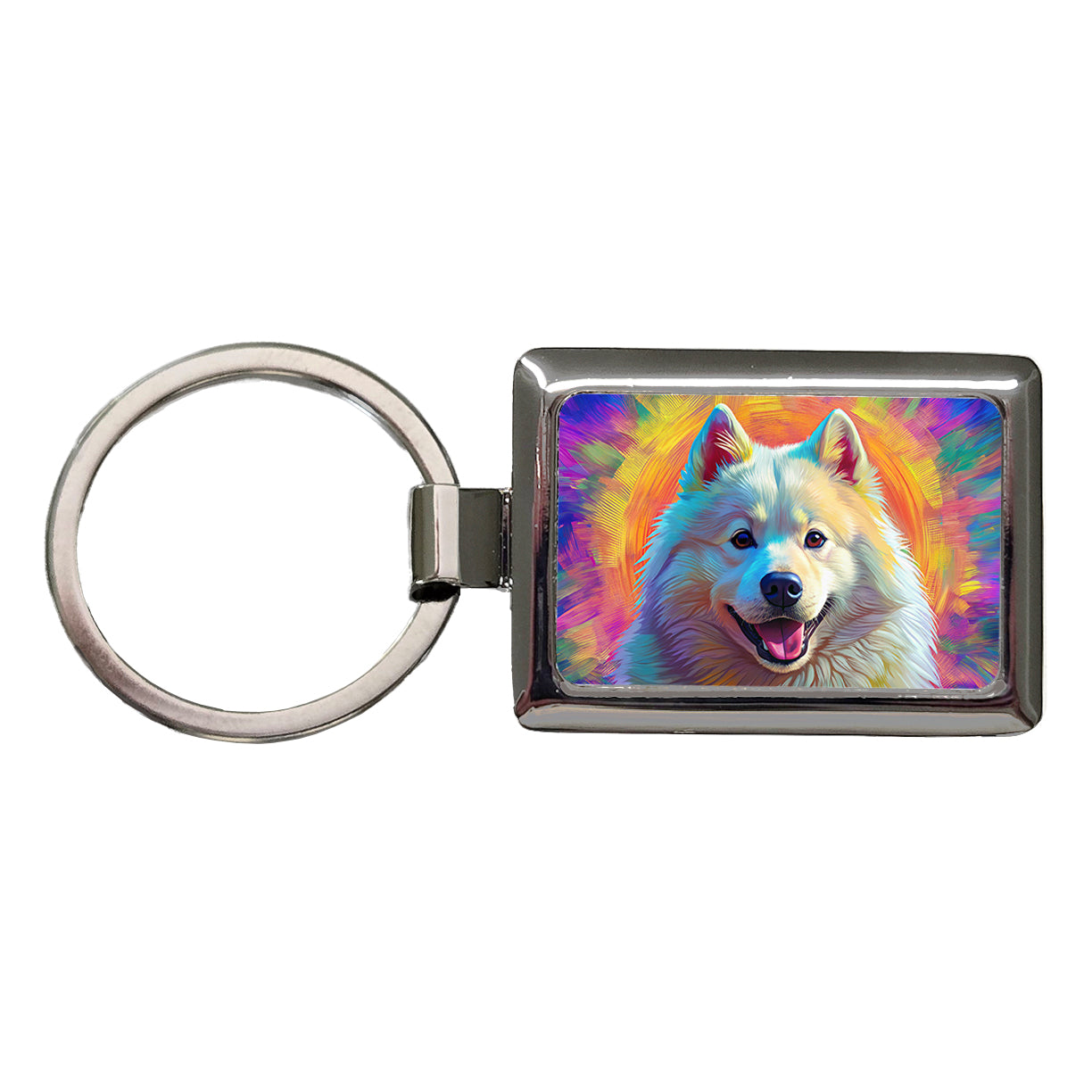 Samoyed Dog Pop Art Rectangle Metal Keychain