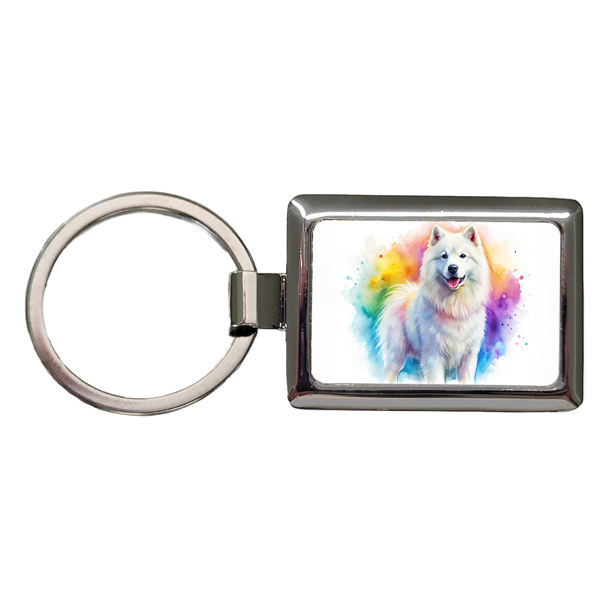 Samoyed Dog Watercolor Style Rectangle Metal Keychain
