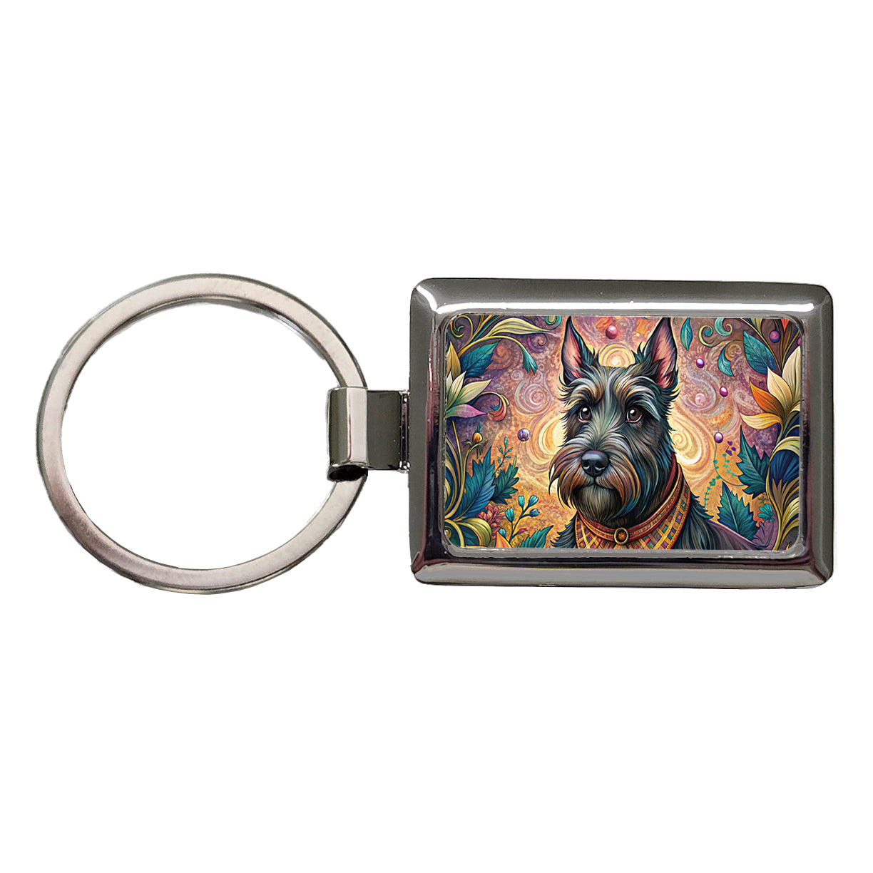 Scottish Terrier Dog French Bohemian Art Rectangle Metal Keychain