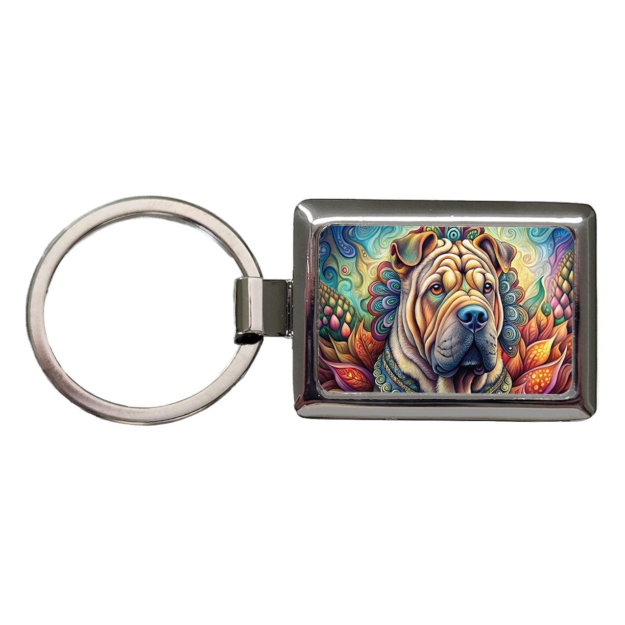 Shar Pei Dog Bohemian Art Rectangle Metal Keychain